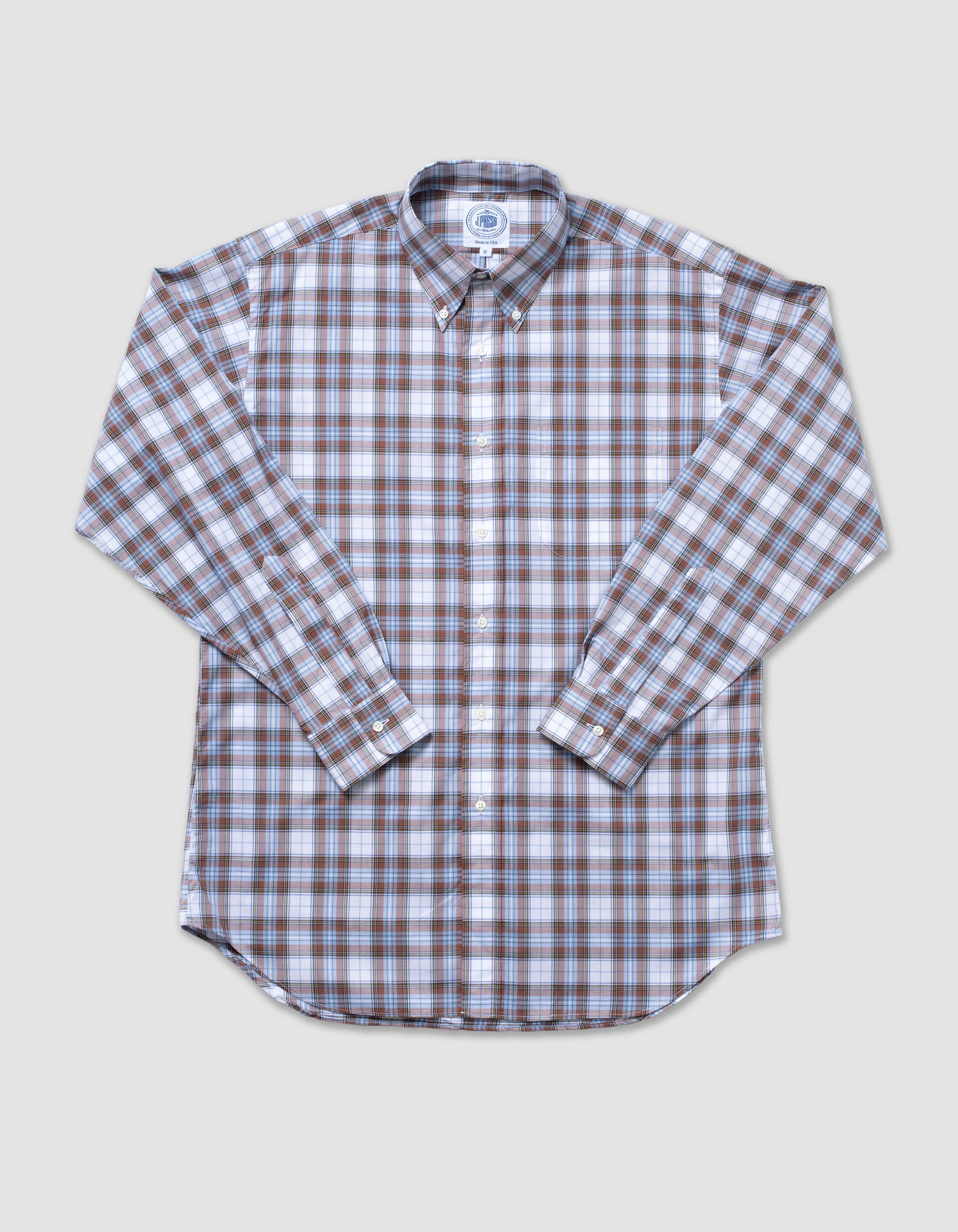 LONG SLEEVE PLAID SHIRT - BROWN/ LIGHT BLUE PLAID