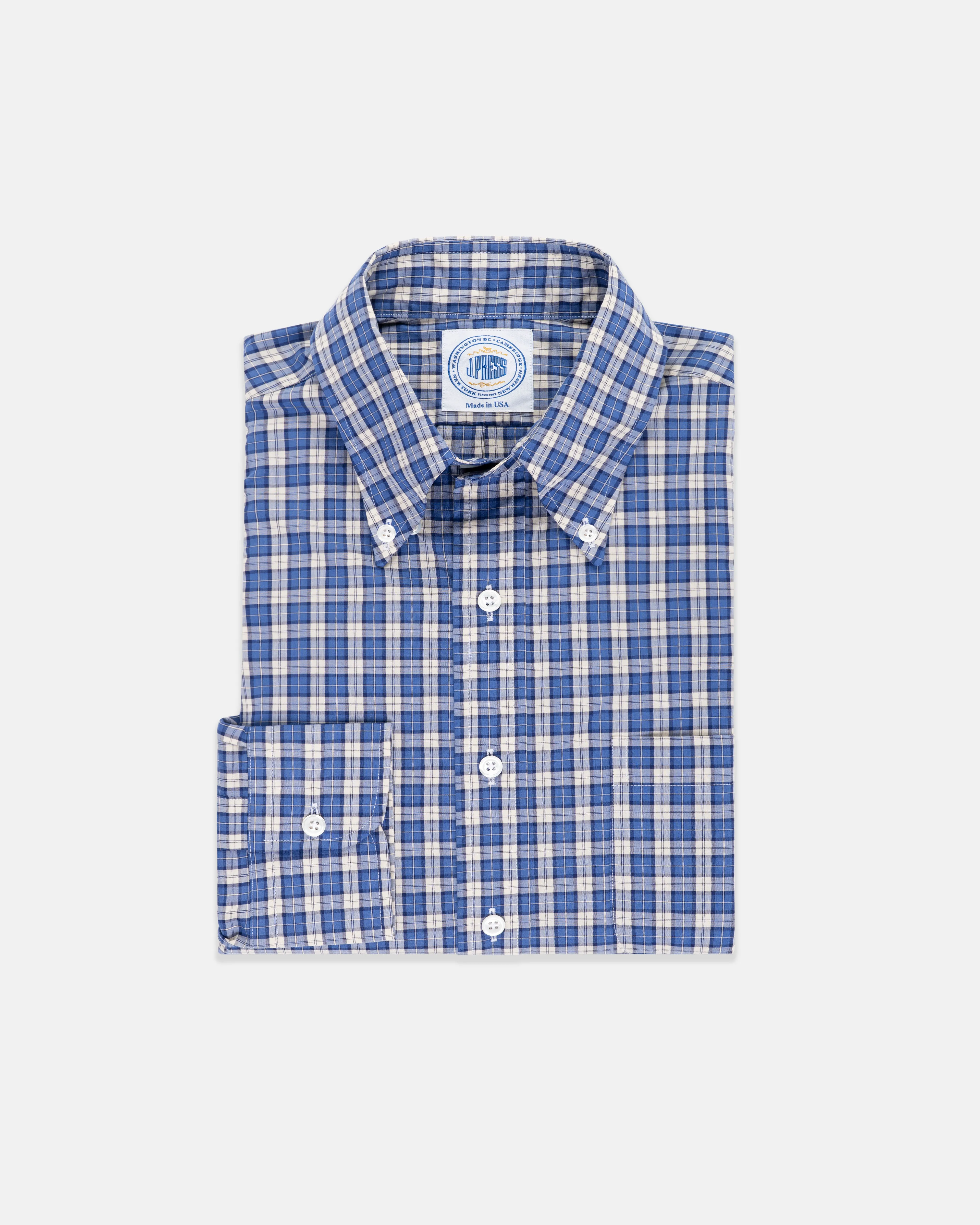 LONG SLEEVE SPORT SHIRT - NAVY/TAN PLAID