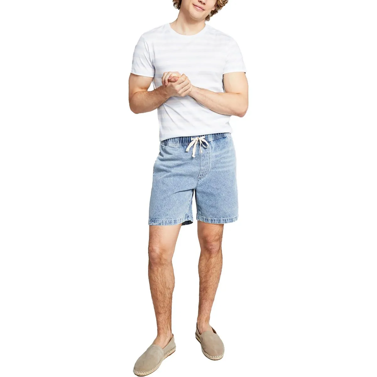 Mens Drawstring Hem Short Denim Shorts