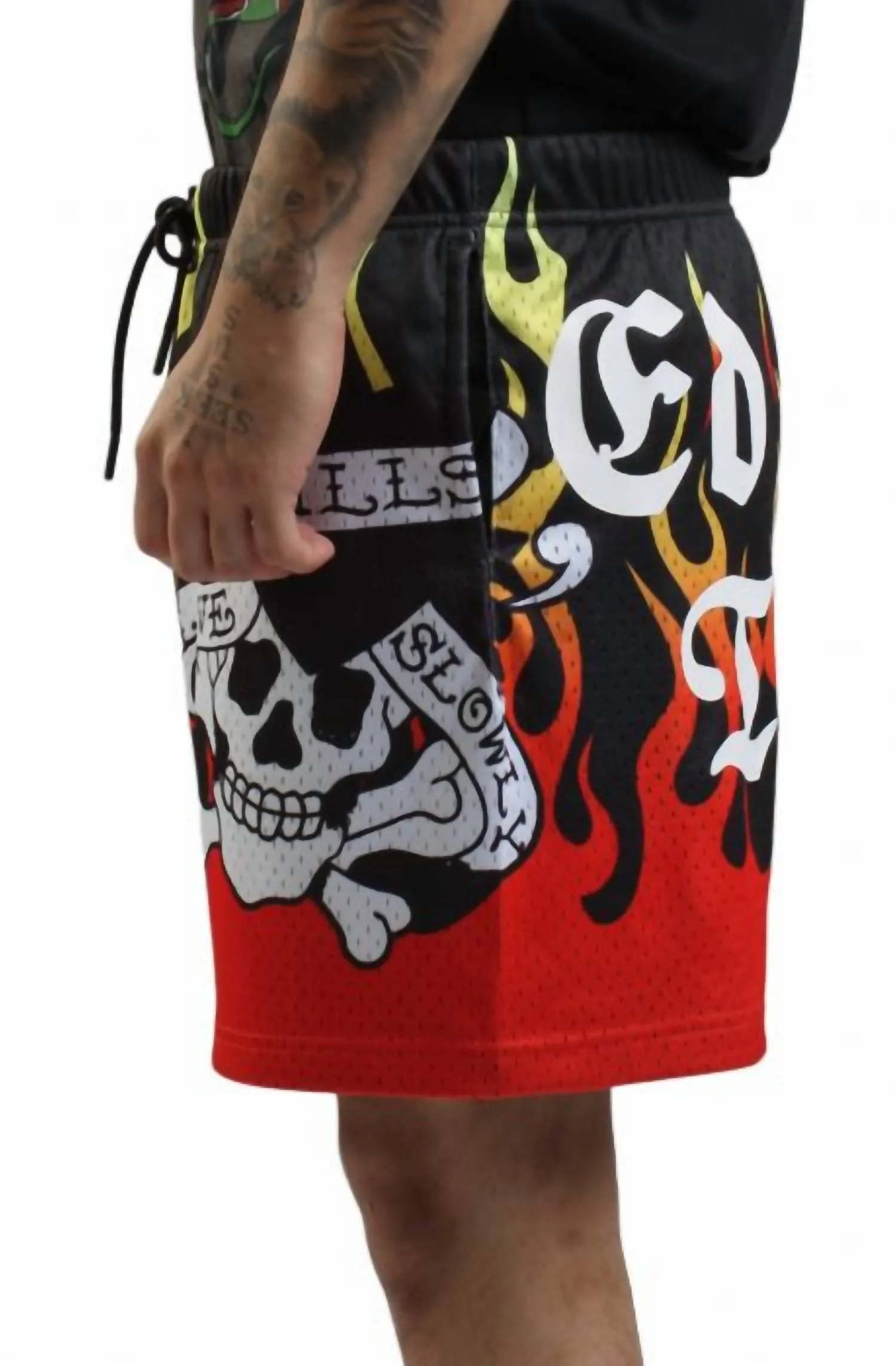Men's Fire Lks Skull Mesh Short In Black