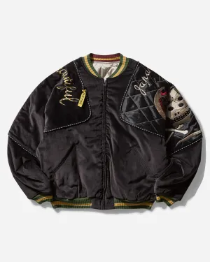 Men's Velveteen Sham Bomber Jacket (Rainskull & Snake) Black