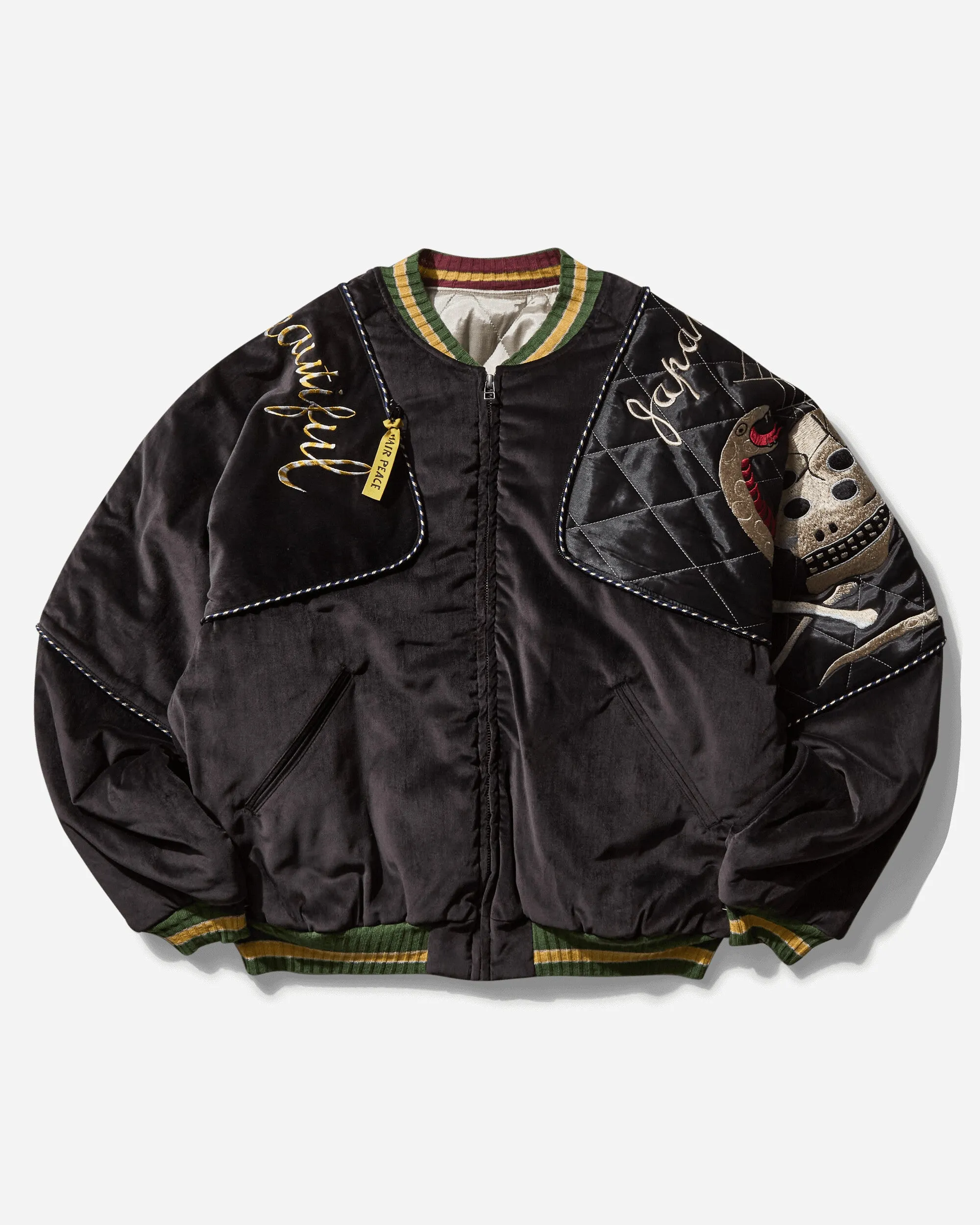 Men's Velveteen Sham Bomber Jacket (Rainskull & Snake) Black