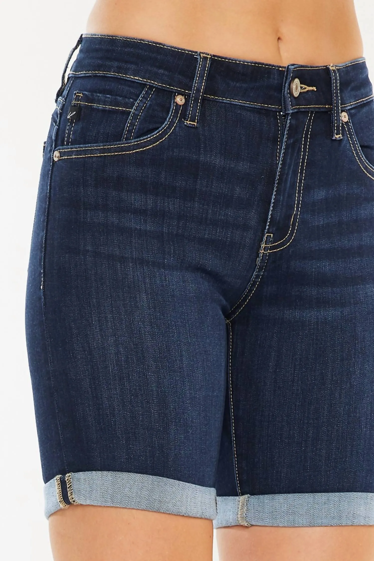 Mid Rise Hem Detail Shorts In Dark Wash