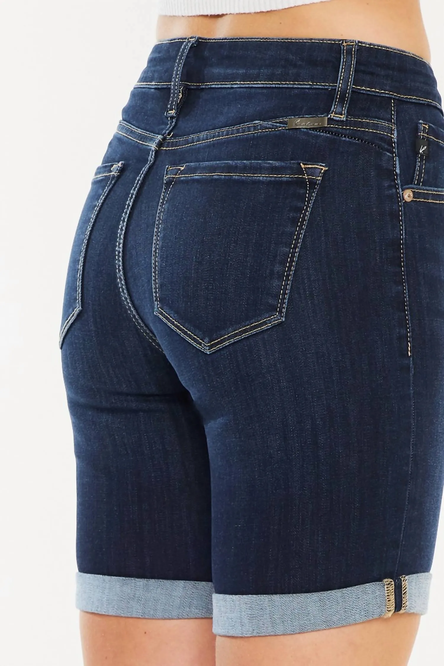 Mid Rise Hem Detail Shorts In Dark Wash