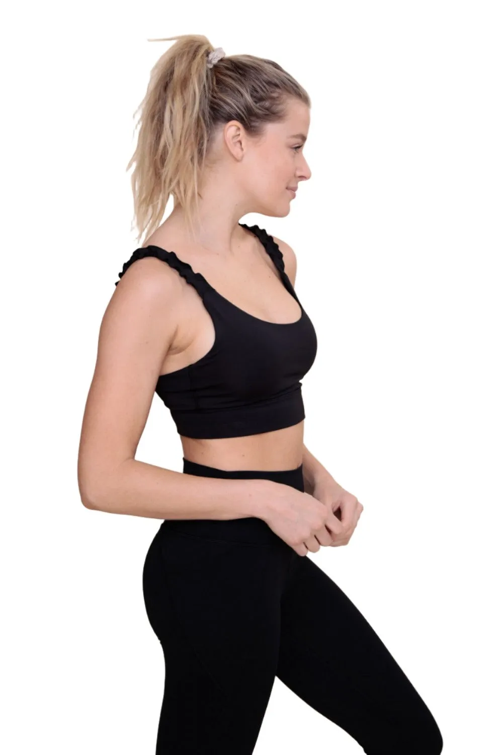Mono B Crop Ruffle Strap Sport Bra Top AT-A1216