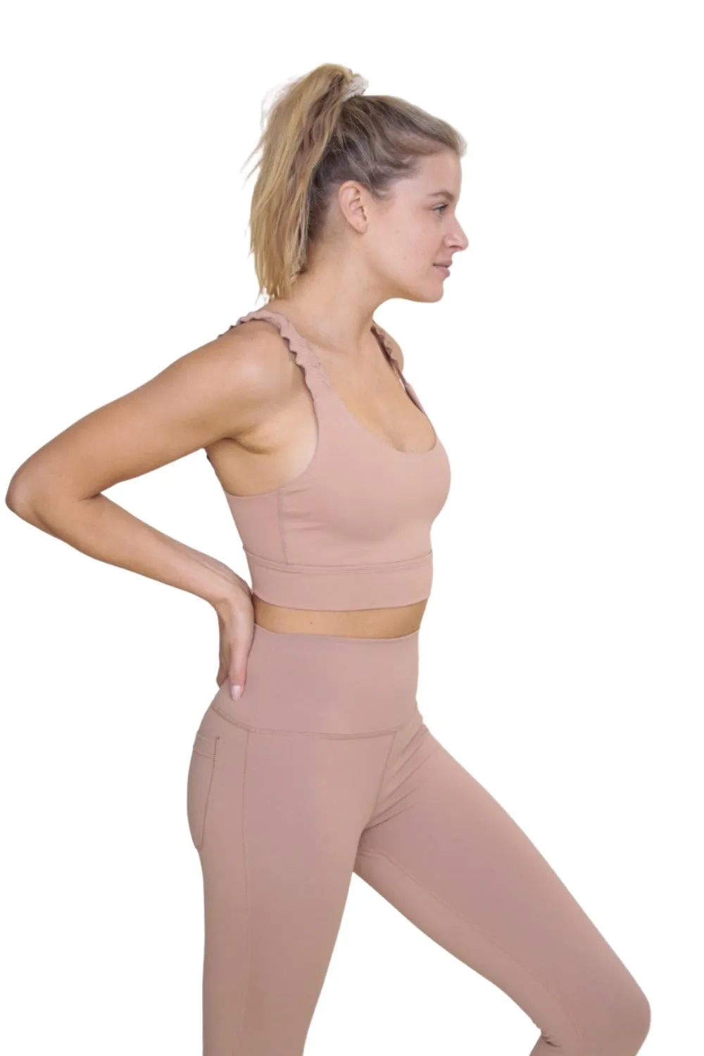 Mono B Crop Ruffle Strap Sport Bra Top AT-A1216