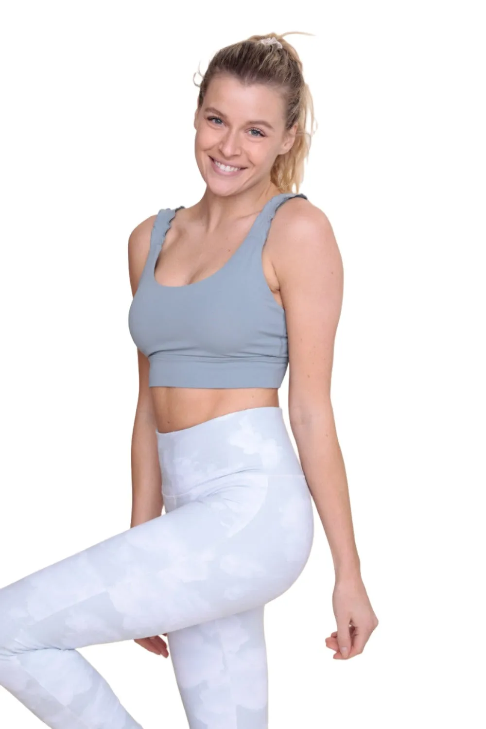 Mono B Crop Ruffle Strap Sport Bra Top AT-A1216