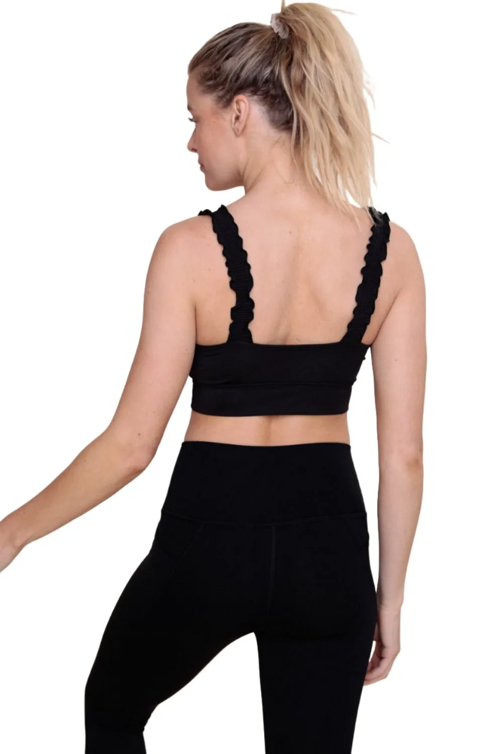 Mono B Crop Ruffle Strap Sport Bra Top AT-A1216
