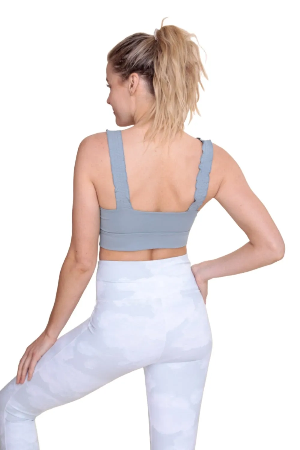 Mono B Crop Ruffle Strap Sport Bra Top AT-A1216