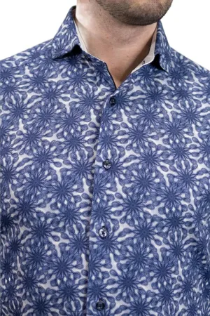 Navy Medallion Sport Shirt In Blue/white