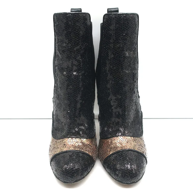 Oscar de la Renta Two Tone Sequin Ankle Boots Black/Copper Size 40