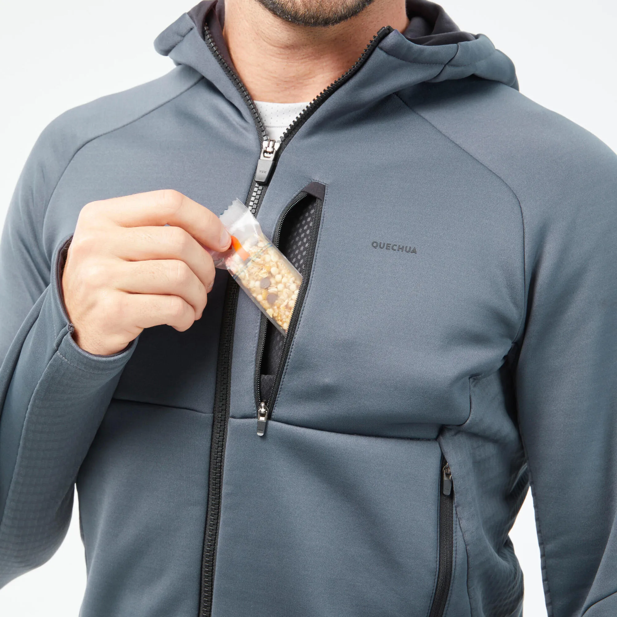 Outdoor Decathlon Clothing Quechua Men's MH520 Hood Hiking Fleece Jacket
