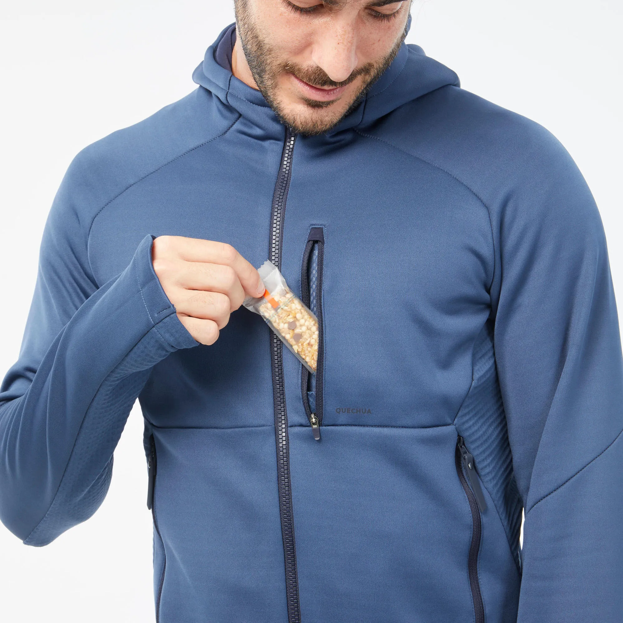 Outdoor Decathlon Clothing Quechua Men's MH520 Hood Hiking Fleece Jacket