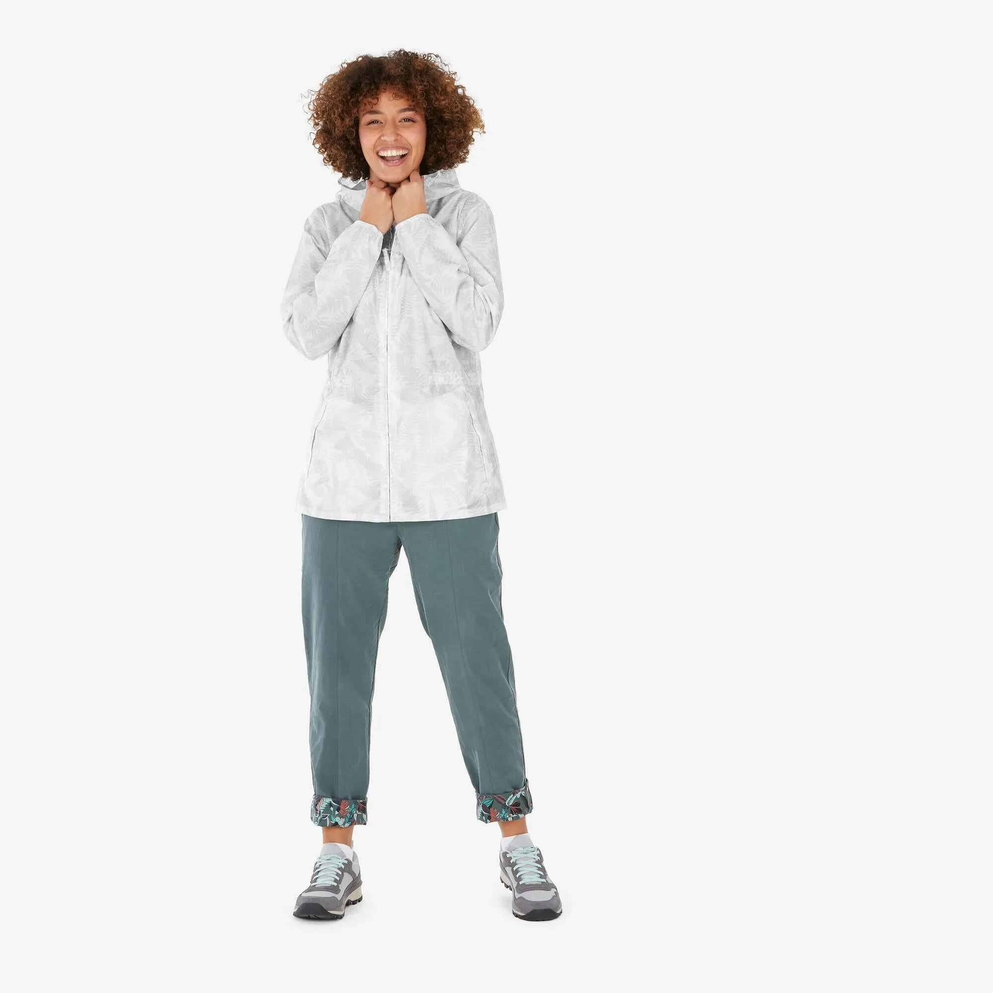 Outdoor Decathlon Clothing Quechua Women's Raincut Full Zip Windproof and Water-repellent Rain Jacket
