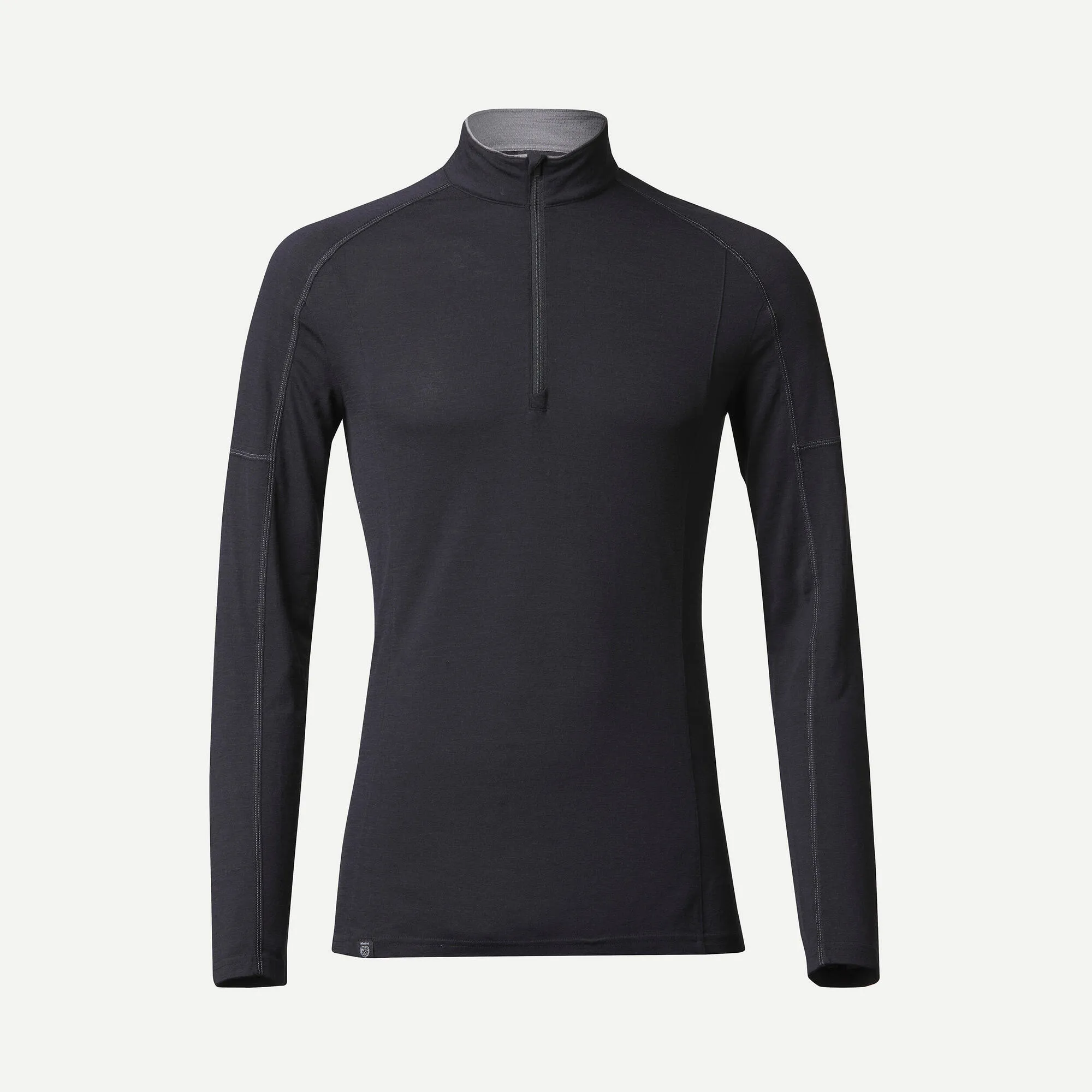 Outdoor Decathlon Clothing Simond Men's Mountain Backpacking Merino Wool Long-Sleeved T-Shirt with zip collar - MT500