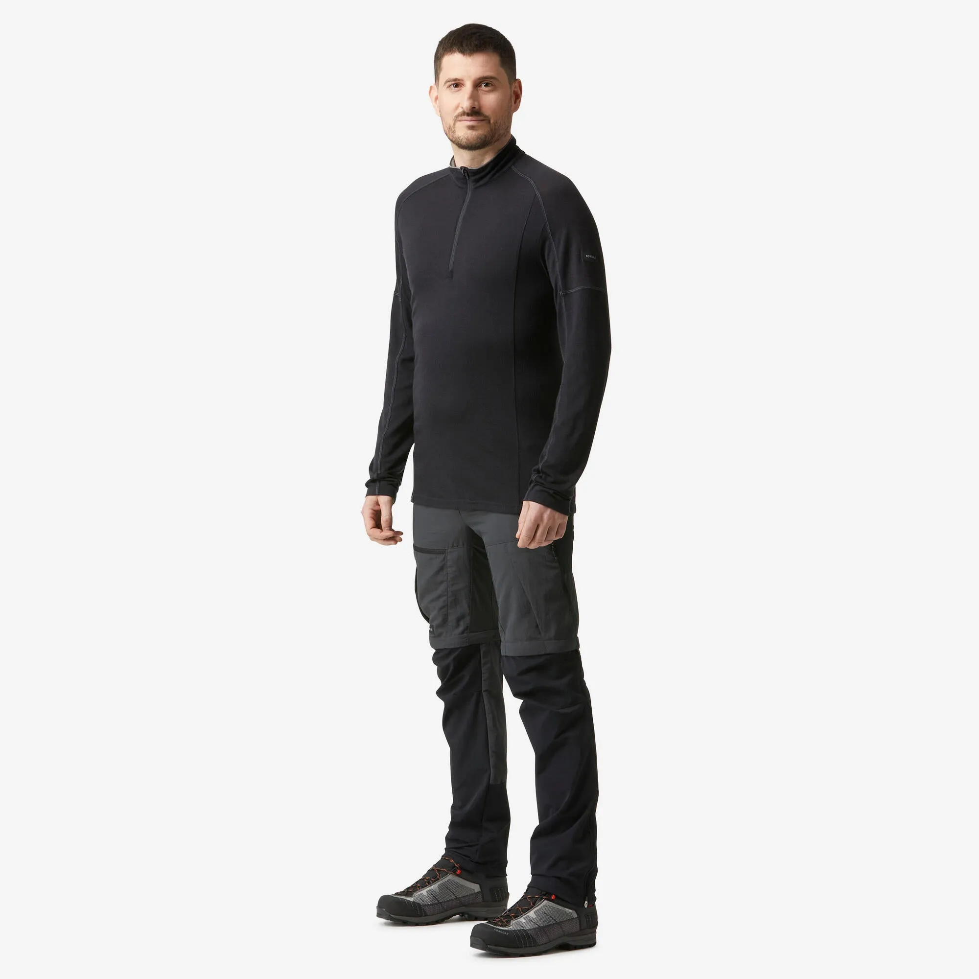 Outdoor Decathlon Clothing Simond Men's Mountain Backpacking Merino Wool Long-Sleeved T-Shirt with zip collar - MT500