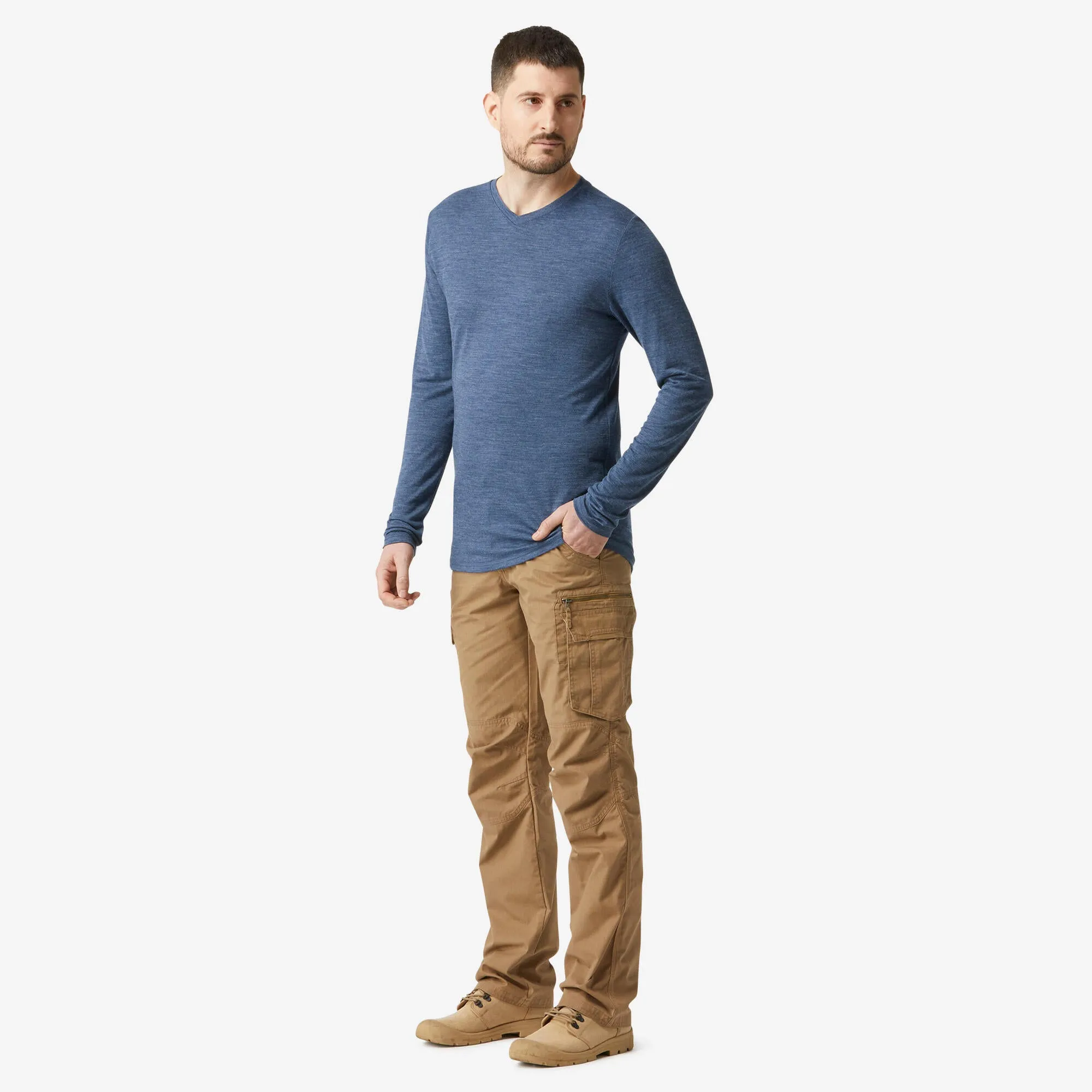 Outdoor Decathlon Clothing Simond  Men's Travel 500 Merino Wool Long-sleeve Shirt