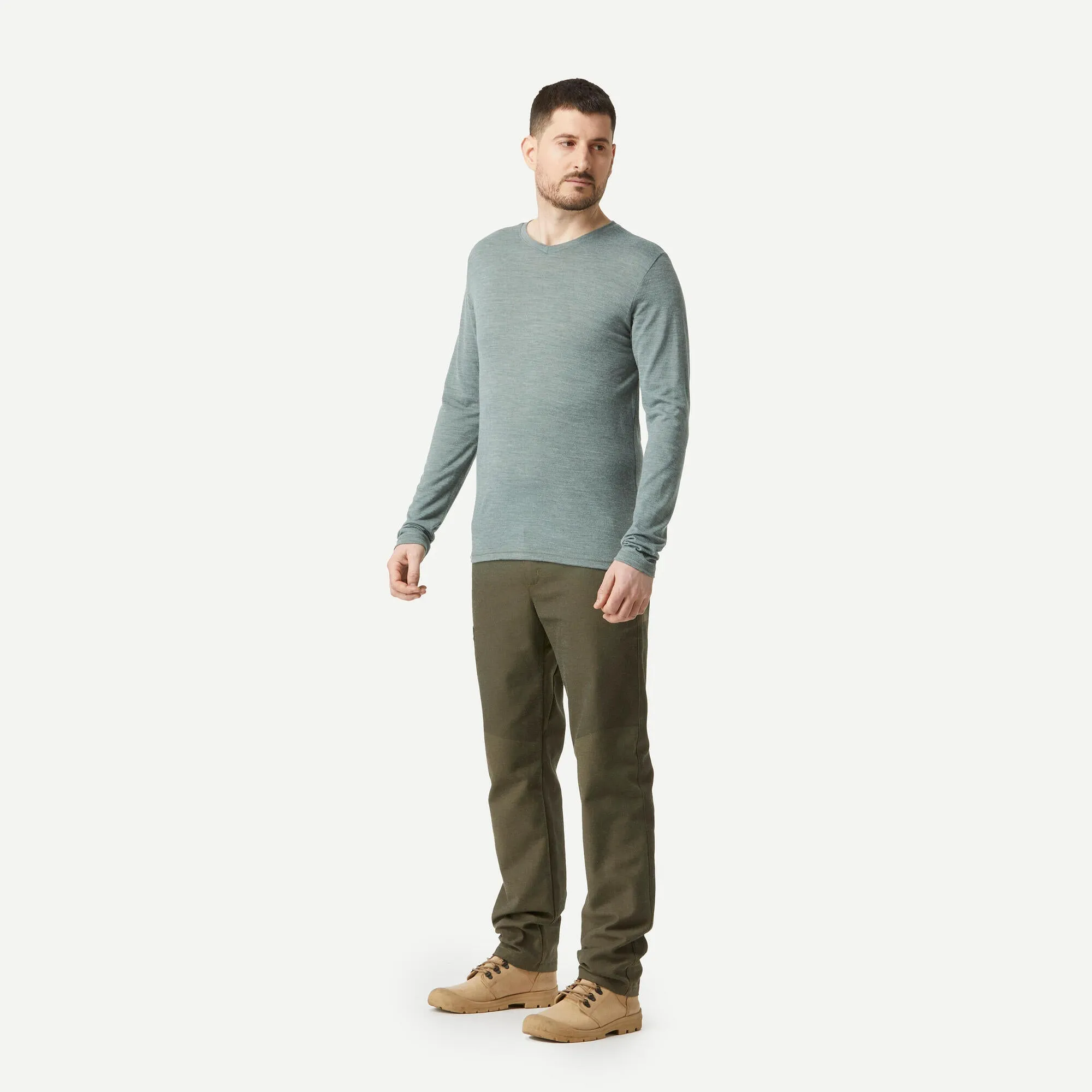 Outdoor Decathlon Clothing Simond  Men's Travel 500 Merino Wool Long-sleeve Shirt