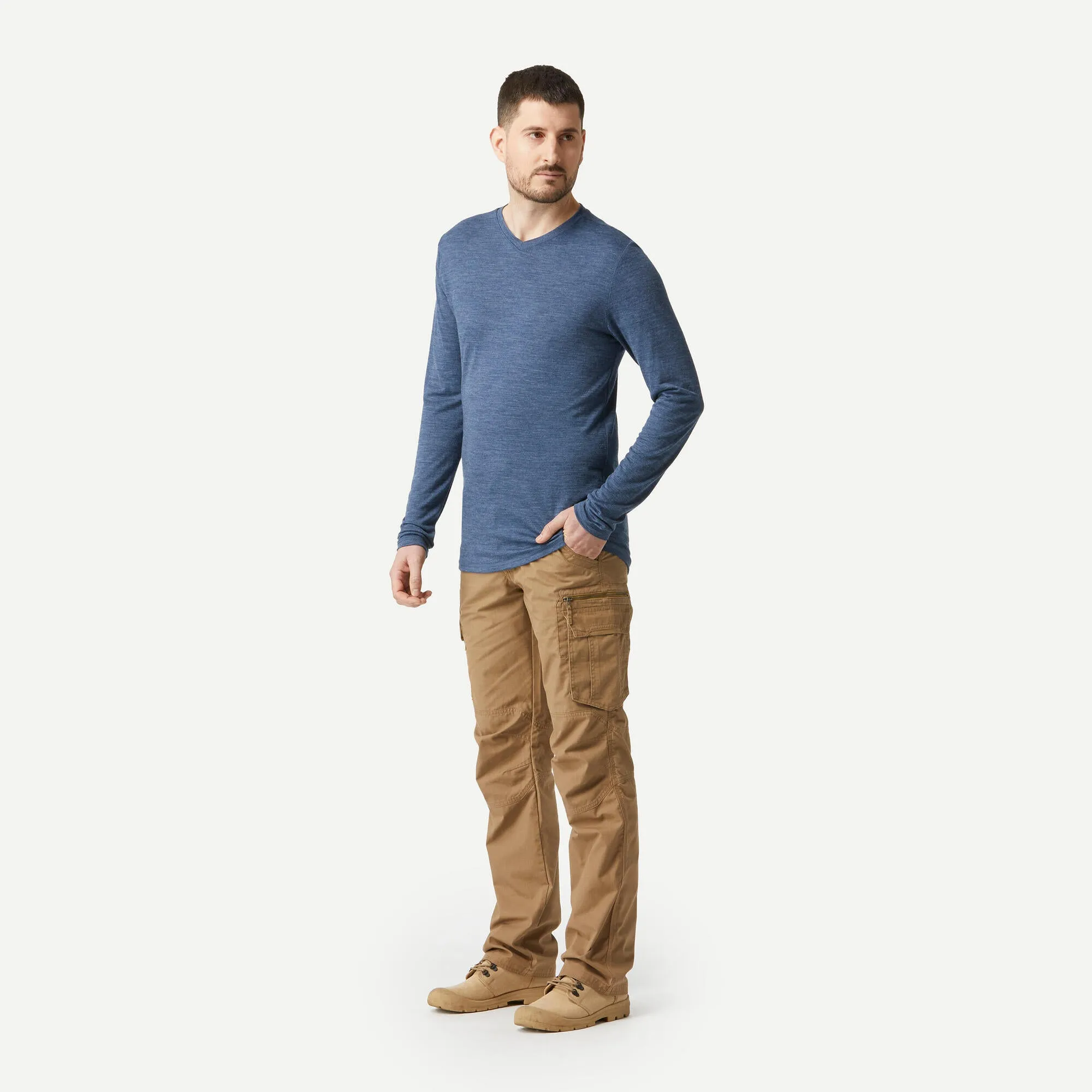Outdoor Decathlon Clothing Simond  Men's Travel 500 Merino Wool Long-sleeve Shirt