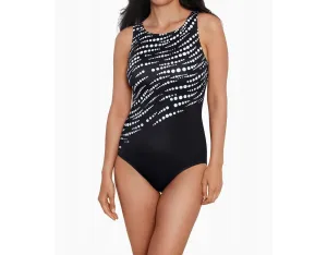 Perfect Bubbles High Neck Tank One Piece In Black/white