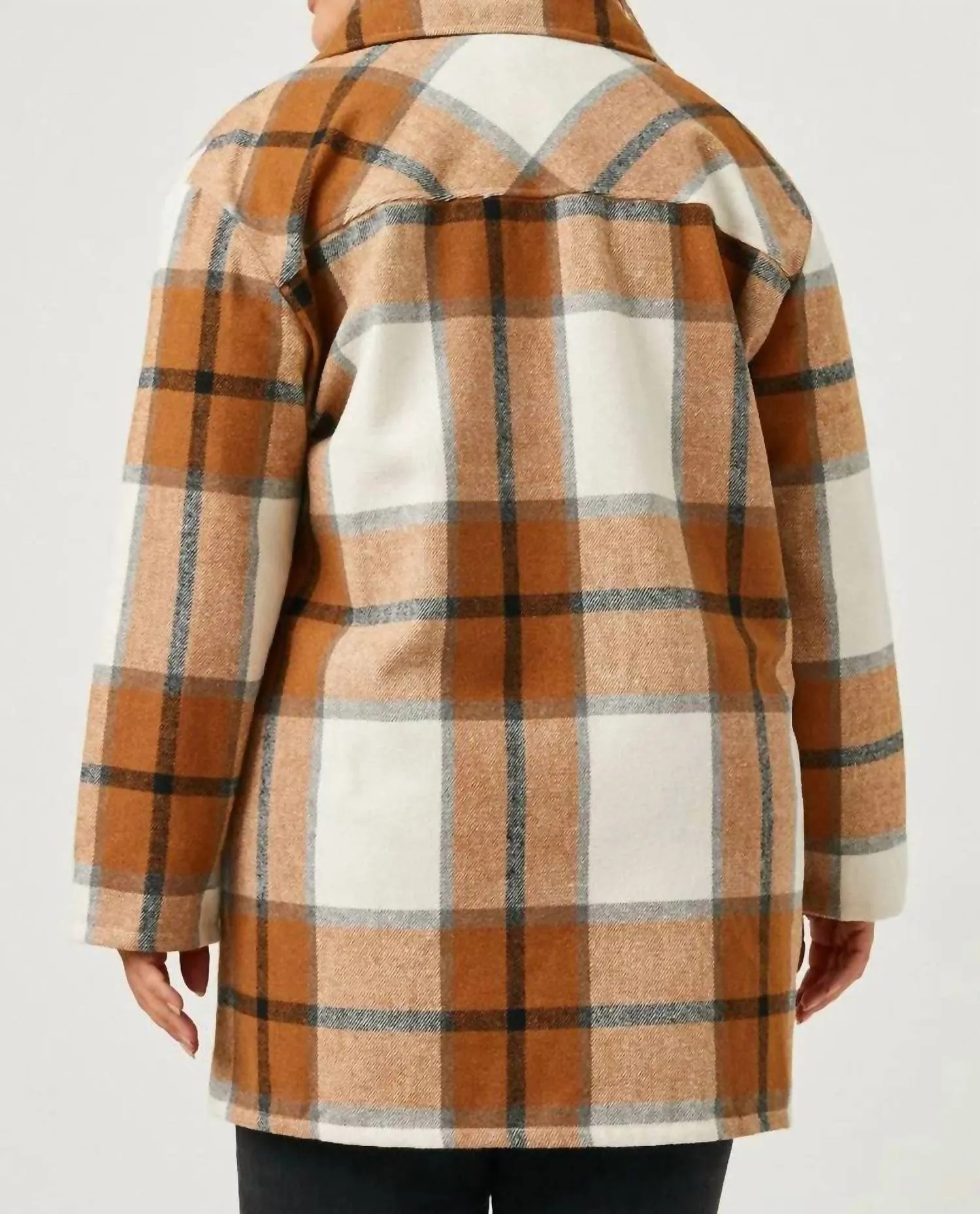 Plaid Button Up Patch Pocket Coat - Plus In Camel