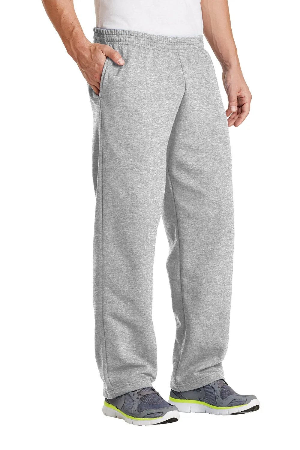 Port & Company Mens Core Pill Resistant Fleece Open Bottom Sweatpants w/ Pockets - Ash Grey