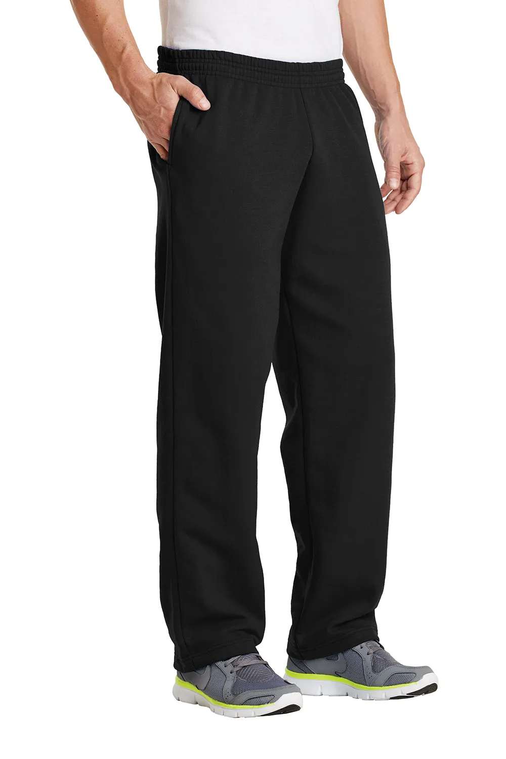 Port & Company Mens Core Pill Resistant Fleece Open Bottom Sweatpants w/ Pockets - Jet Black