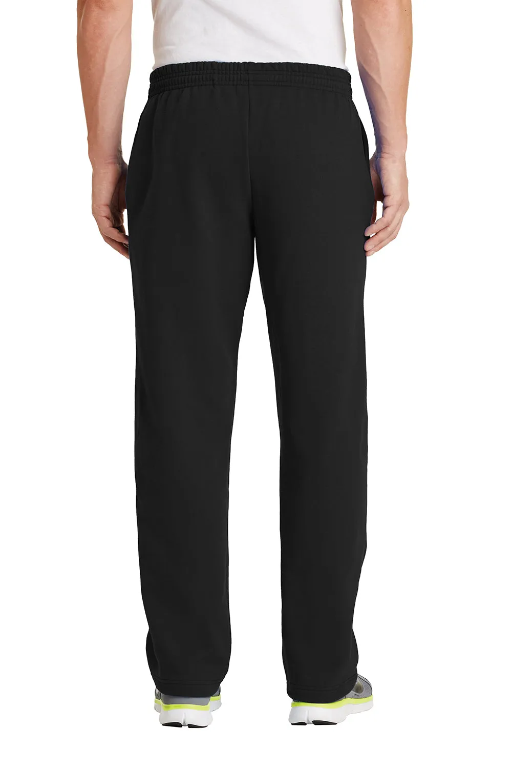 Port & Company Mens Core Pill Resistant Fleece Open Bottom Sweatpants w/ Pockets - Jet Black