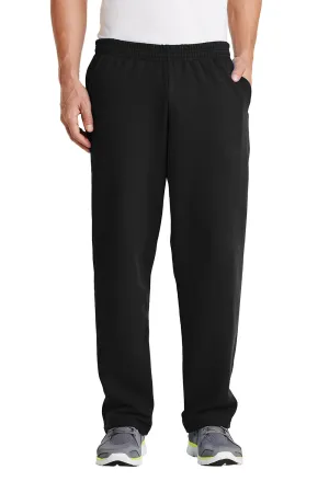 Port & Company Mens Core Pill Resistant Fleece Open Bottom Sweatpants w/ Pockets - Jet Black