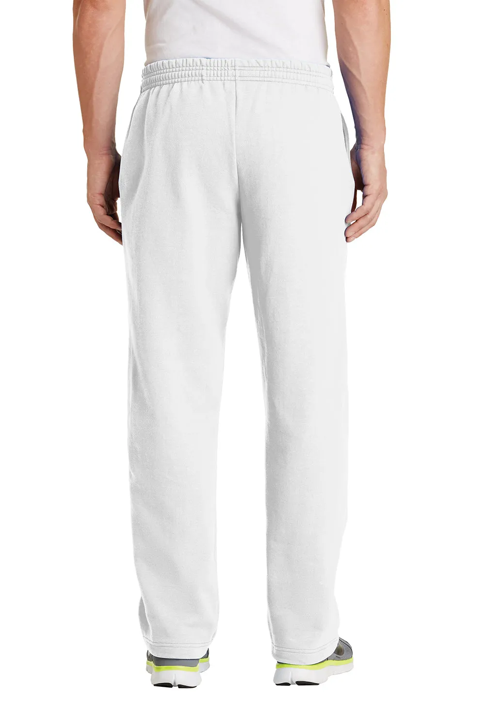 Port & Company Mens Core Pill Resistant Fleece Open Bottom Sweatpants w/ Pockets - White