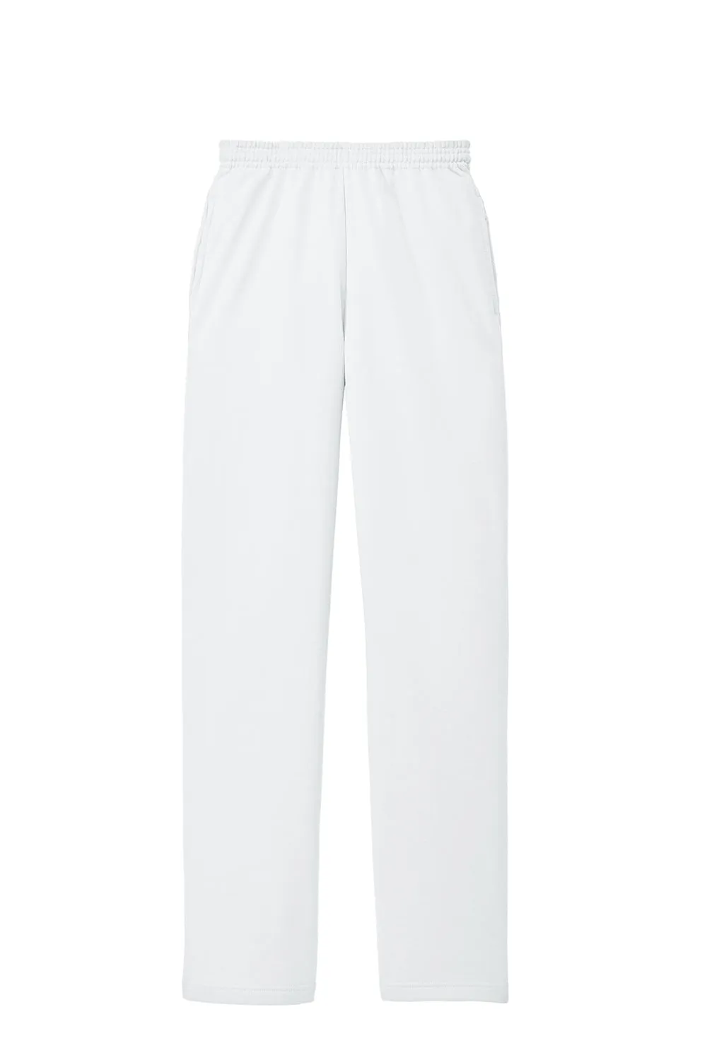 Port & Company Mens Core Pill Resistant Fleece Open Bottom Sweatpants w/ Pockets - White