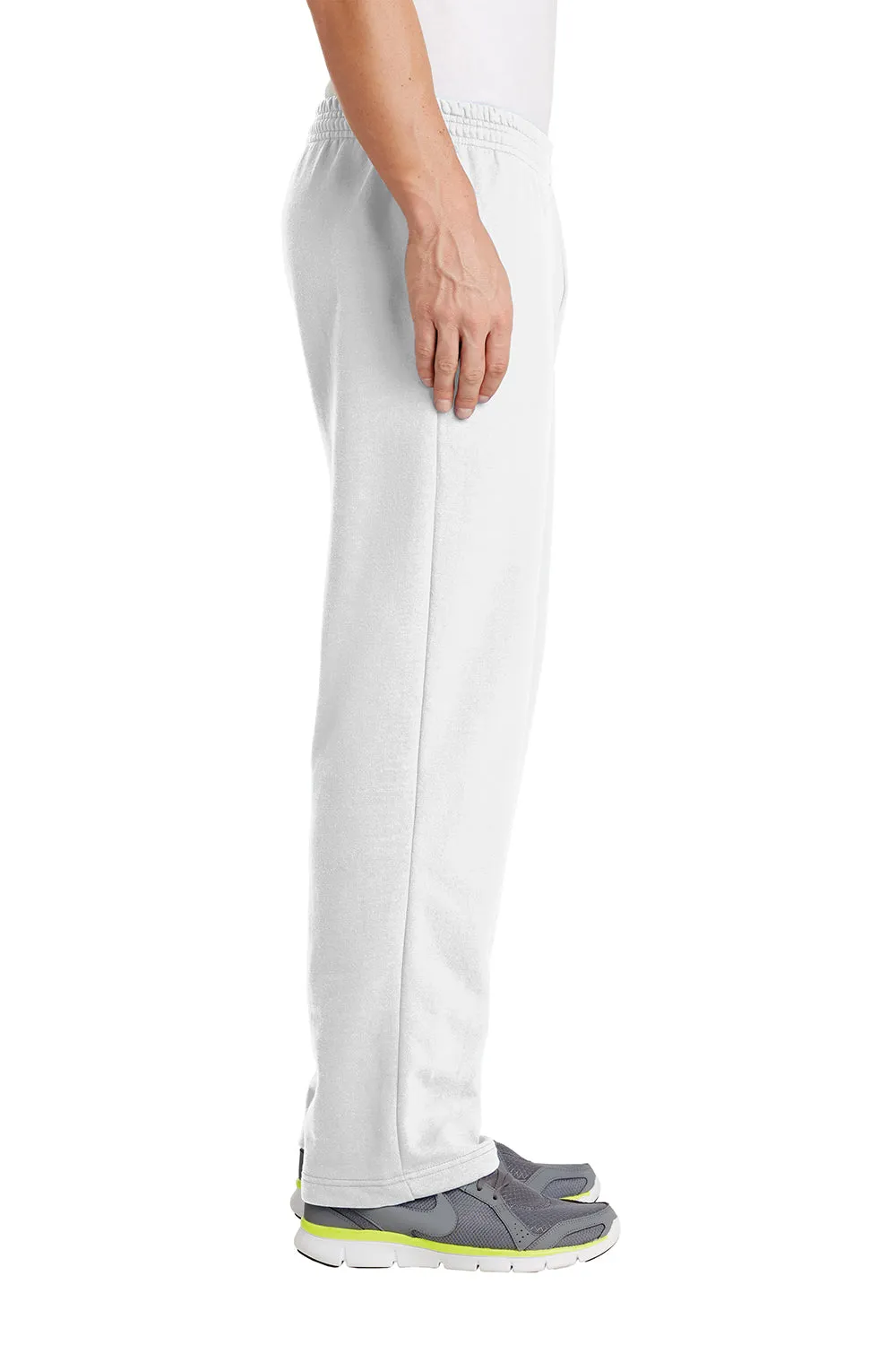 Port & Company Mens Core Pill Resistant Fleece Open Bottom Sweatpants w/ Pockets - White