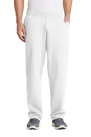 Port & Company Mens Core Pill Resistant Fleece Open Bottom Sweatpants w/ Pockets - White