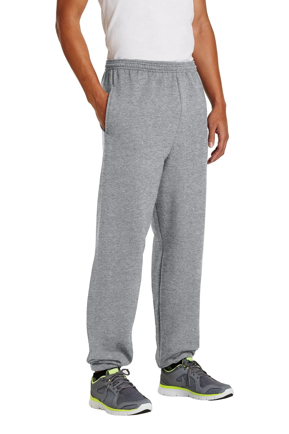 Port & Company Mens Essential Pill Resistant Fleece Sweatpants w/ Pockets - Heather Grey
