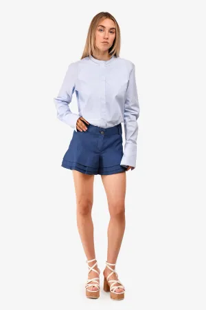 Pre-Loved Chanel™ Blue Denim CC Ruffle Shorts Size 38