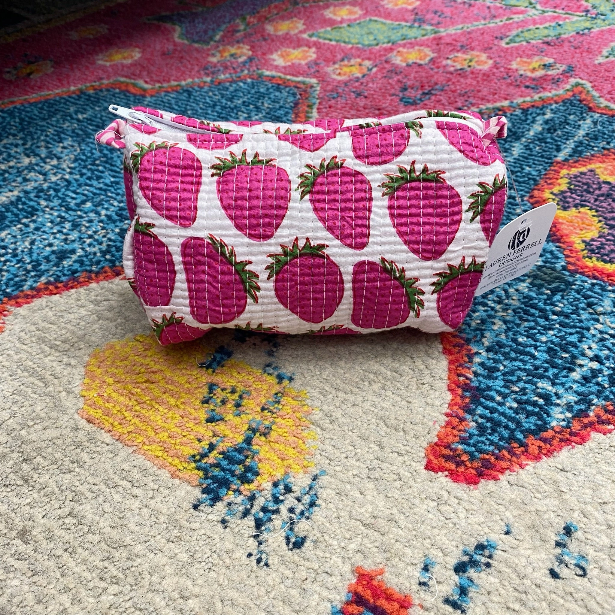 Quilted Cosmetic Bag- Strawberries