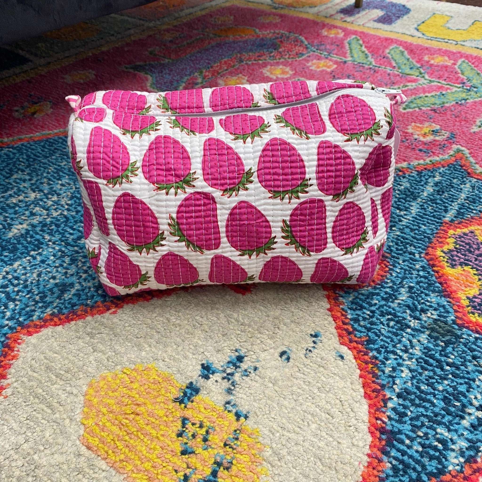Quilted Cosmetic Bag- Strawberries