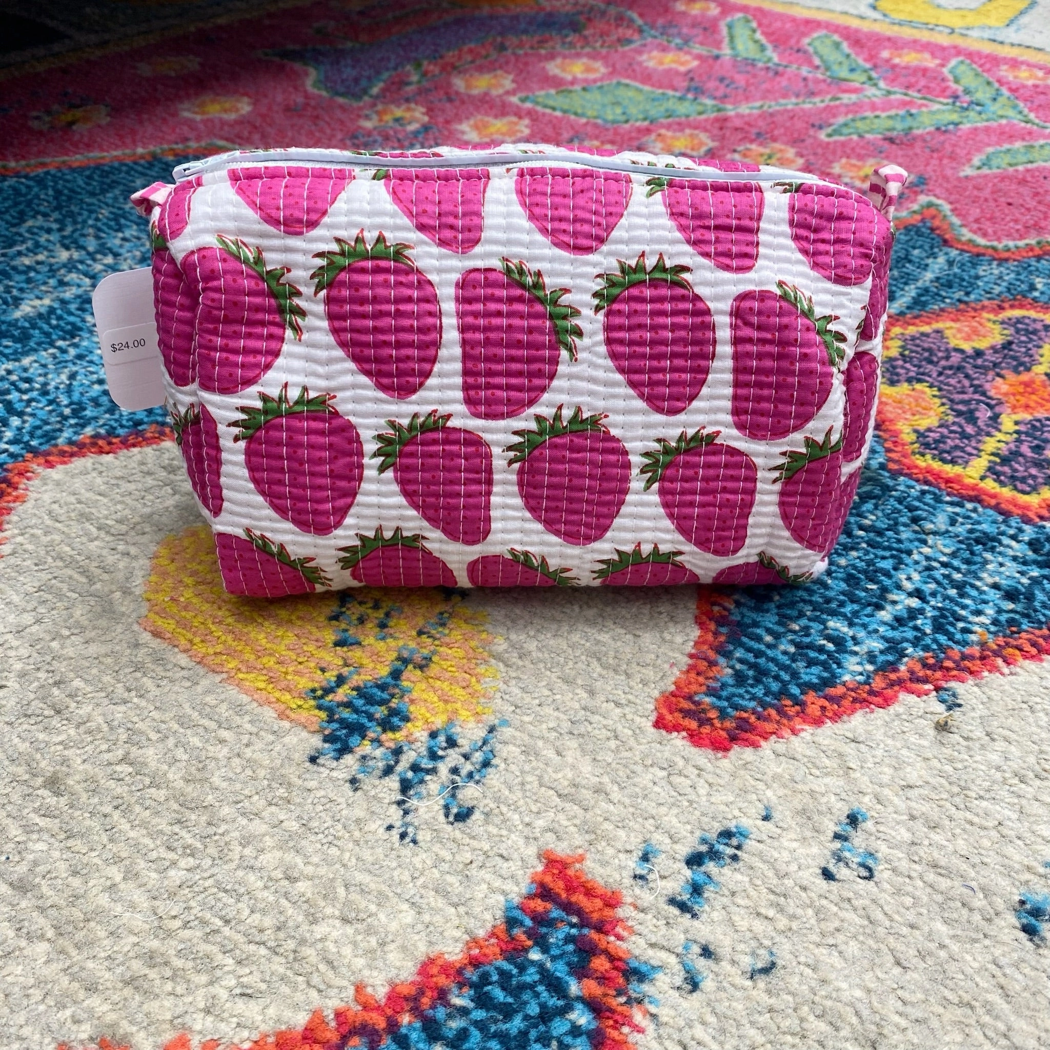 Quilted Cosmetic Bag- Strawberries