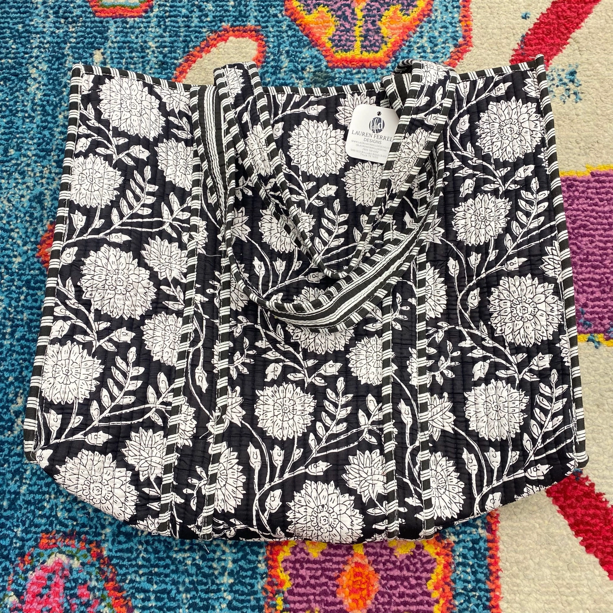 Quilted Tote Bag- Black & White