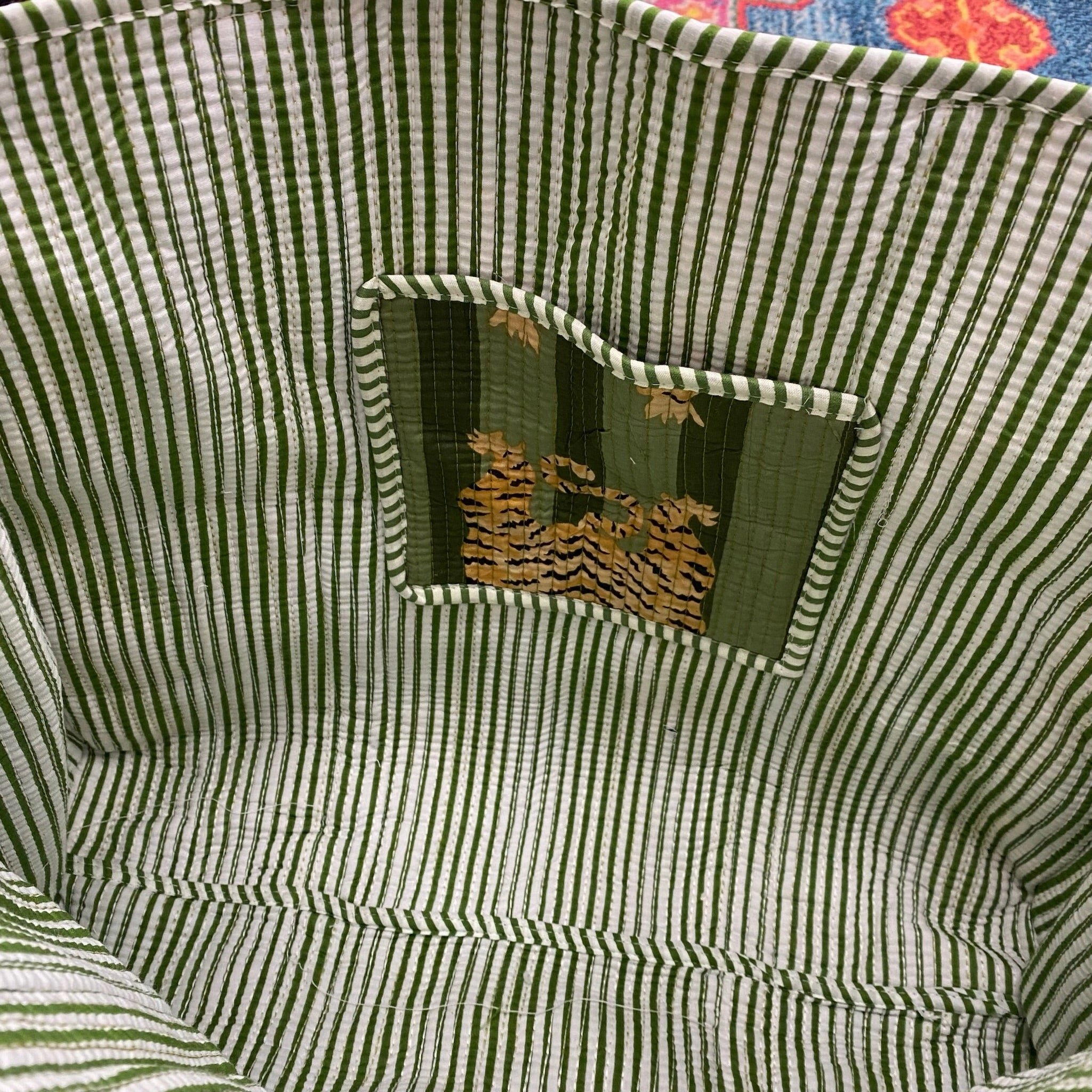Quilted Tote Bag- Green Tiger