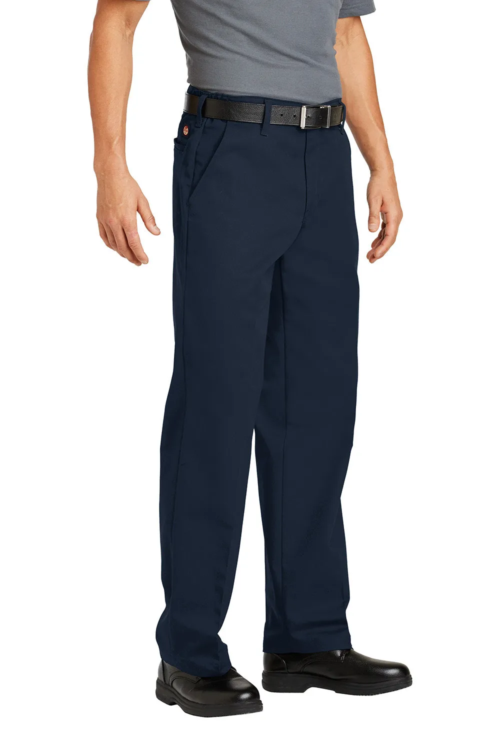 Red Kap Mens Elastic Insert Wrinkle Resistant Pants w/ Pocket - Navy Blue