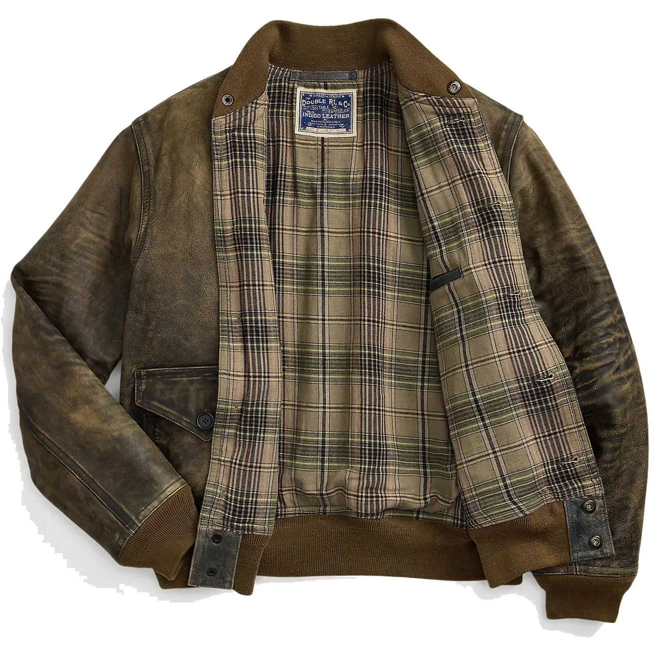 RRL by Ralph Lauren Indigo Leather Bomber Jacket Vintage Indigo