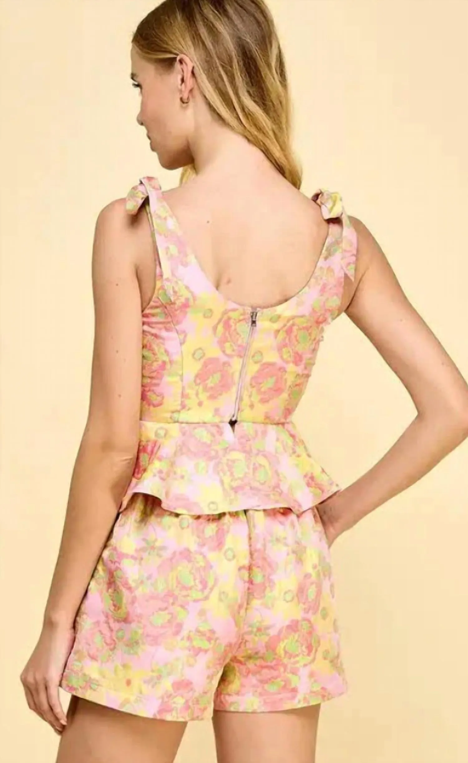 Ruffle Hem Top In Pink/yellow