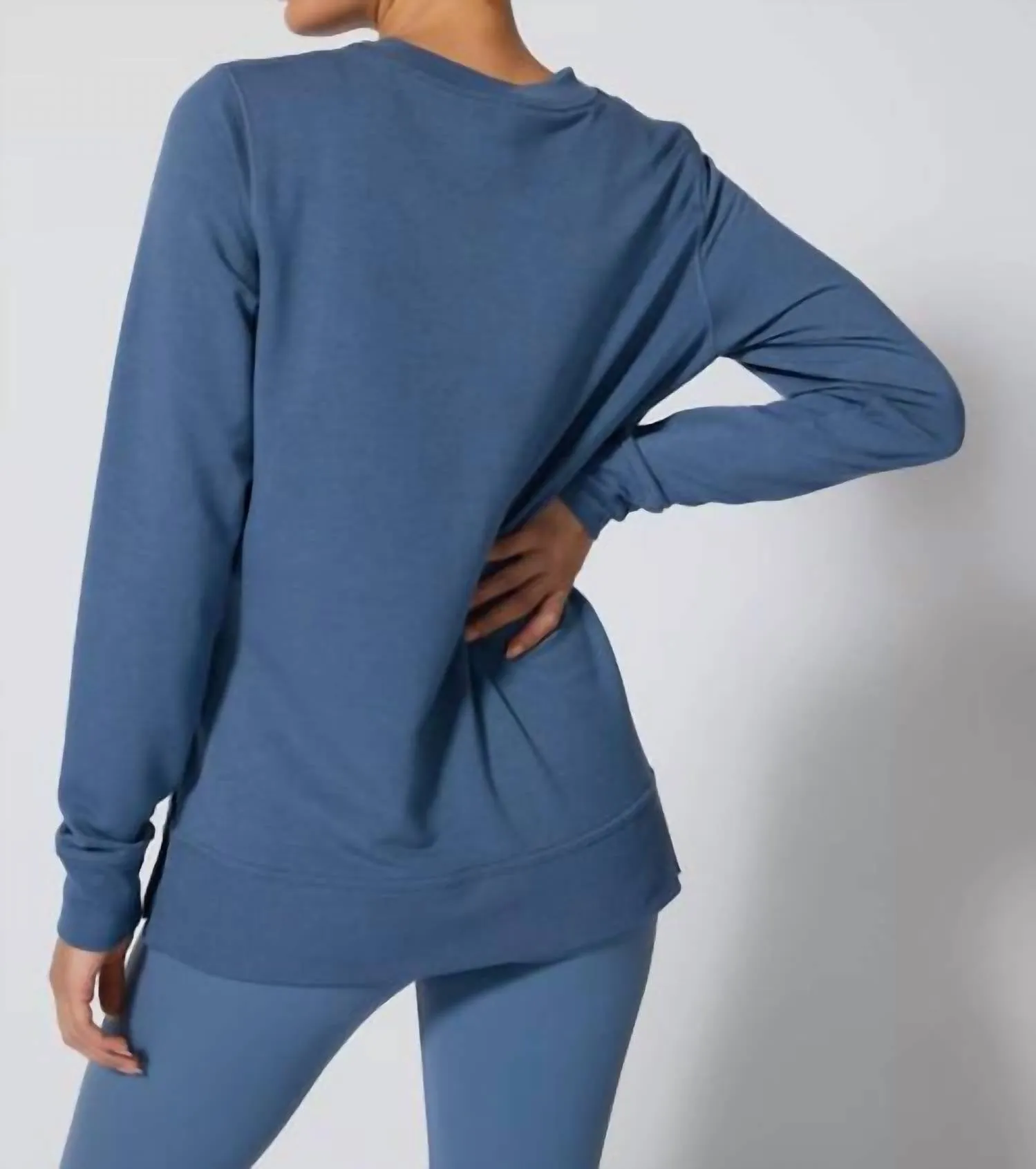 Serene Brushed Side Slit Pullover In Petrol Blue