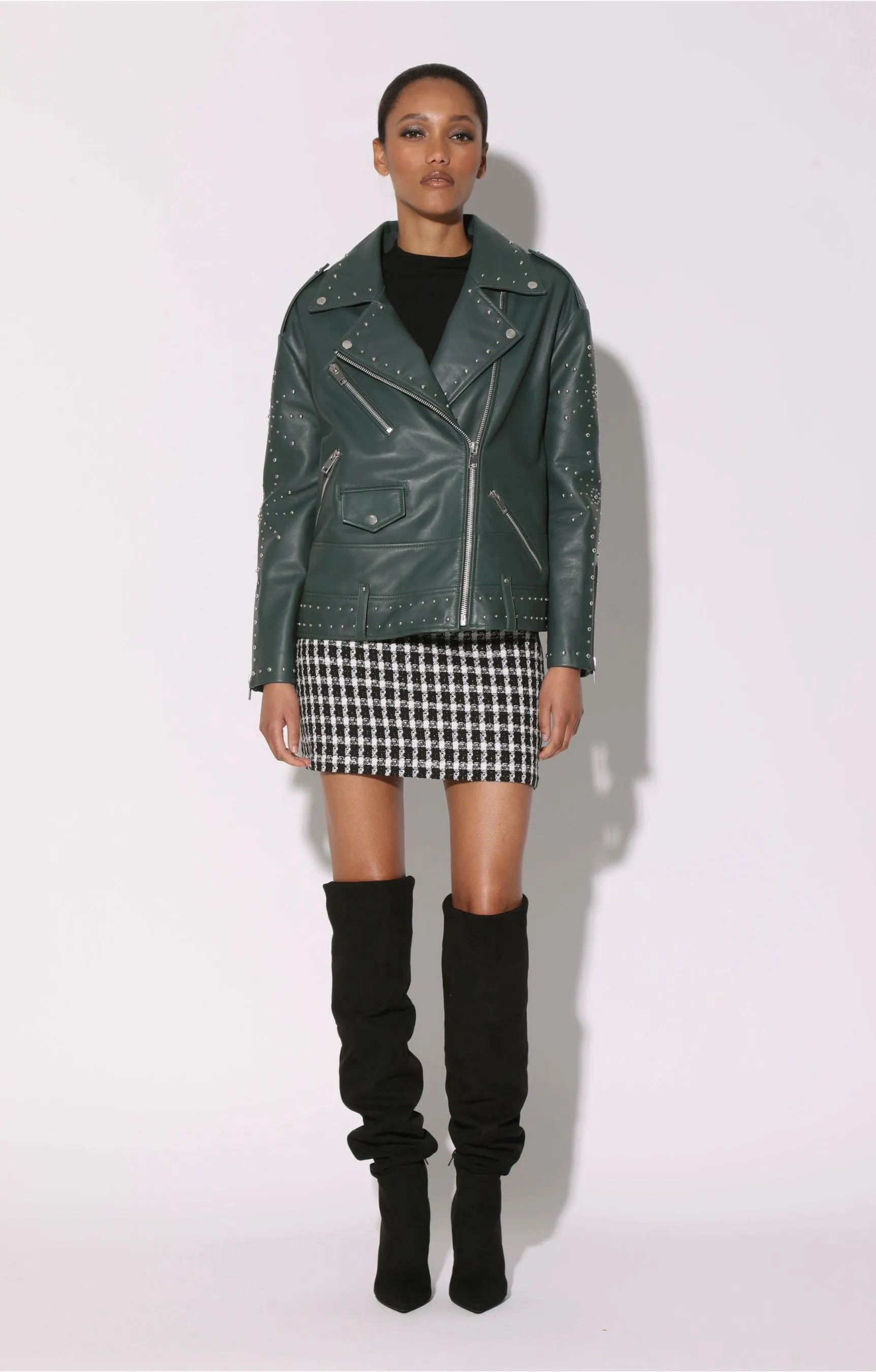 Skyler Studded Jacket, Hunter With Silver - Leather