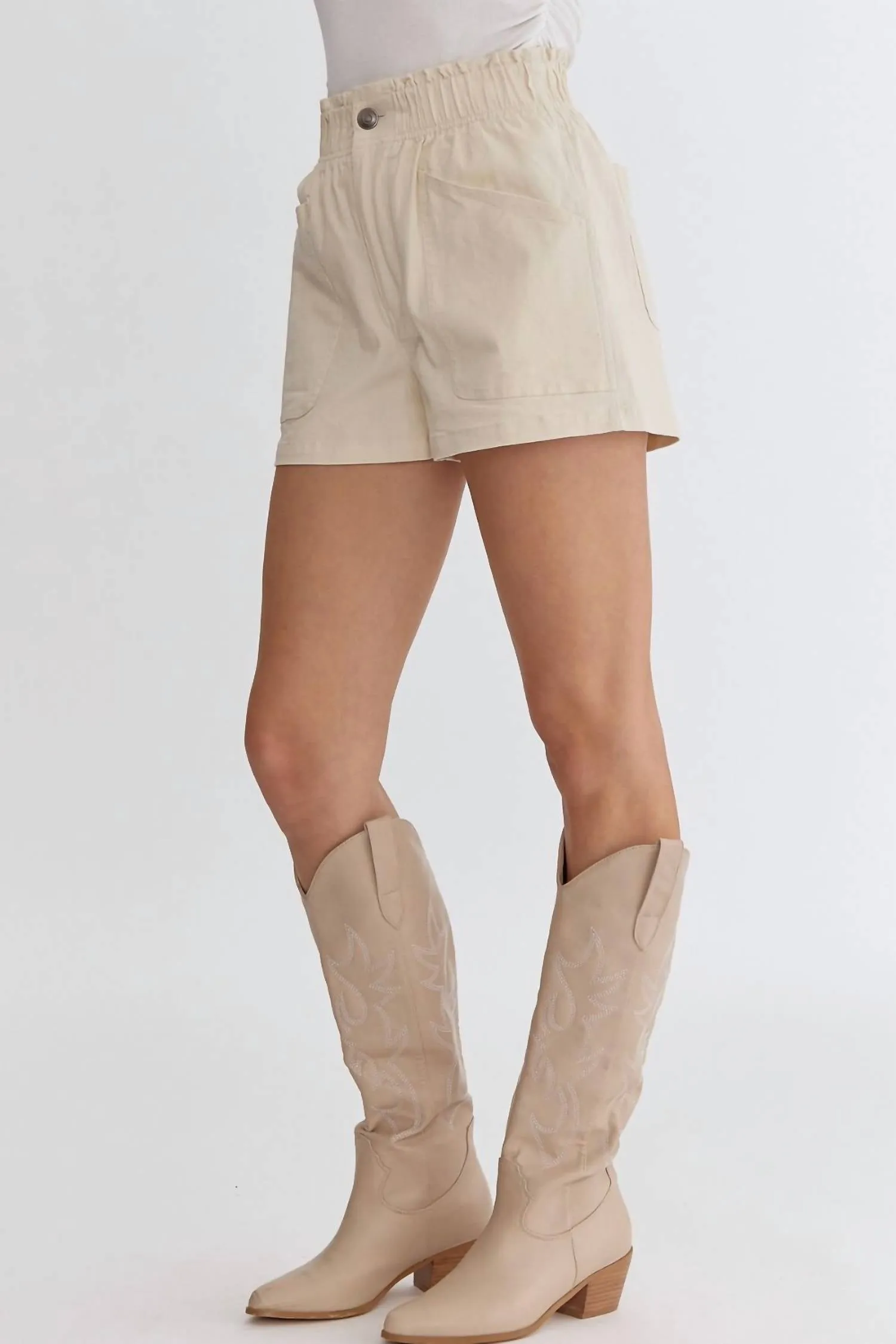 Smock Waist Shorts In Ecru