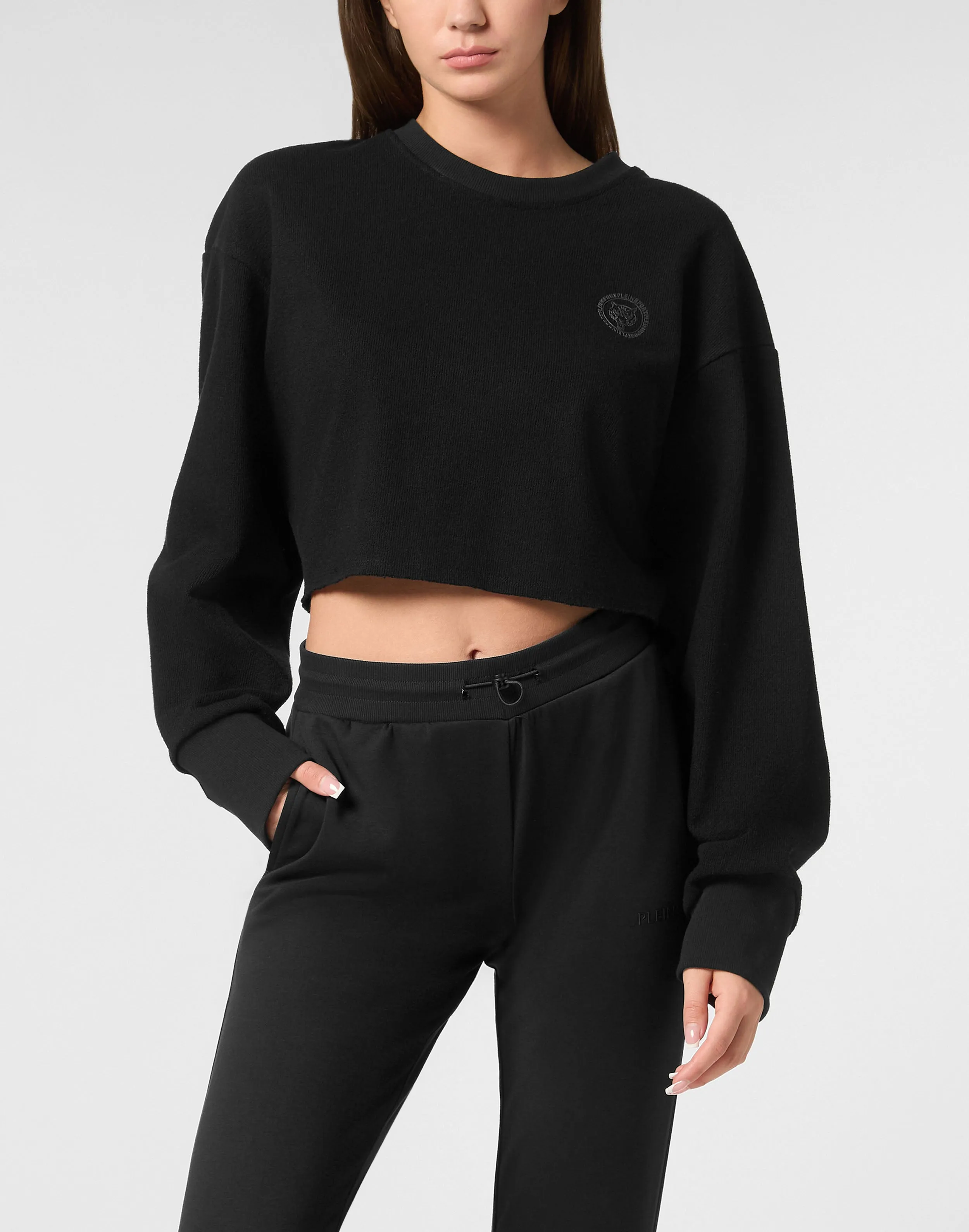 Sponge Cropped Sweatshirt Round Neck LS
