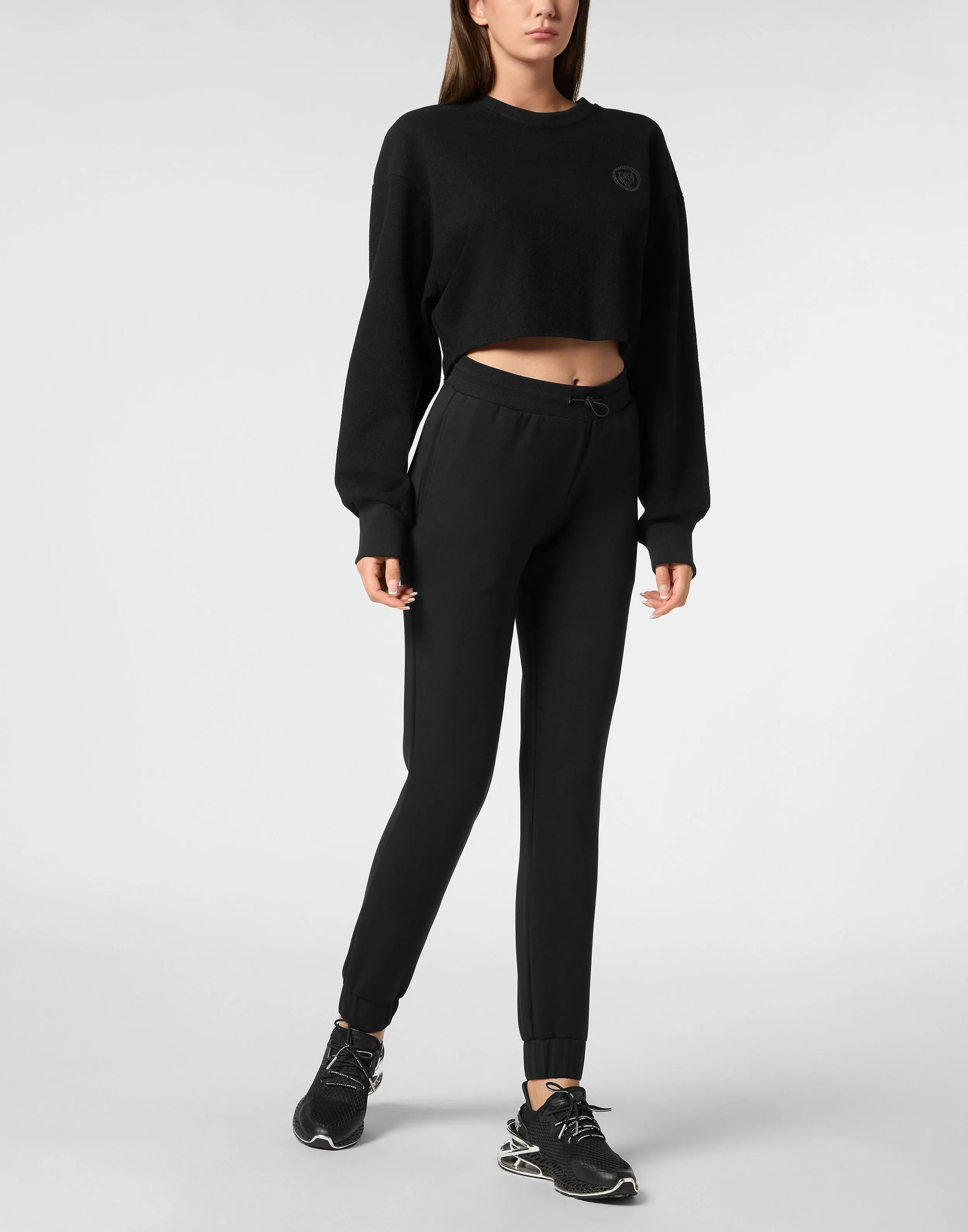 Sponge Cropped Sweatshirt Round Neck LS