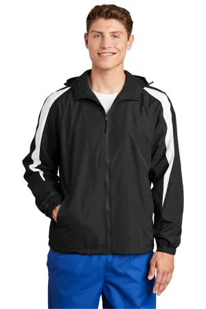 Sport-Tek Mens Full Zip Hooded Jacket - Black/White