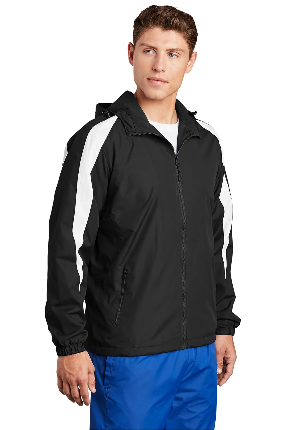 Sport-Tek Mens Full Zip Hooded Jacket - Black/White